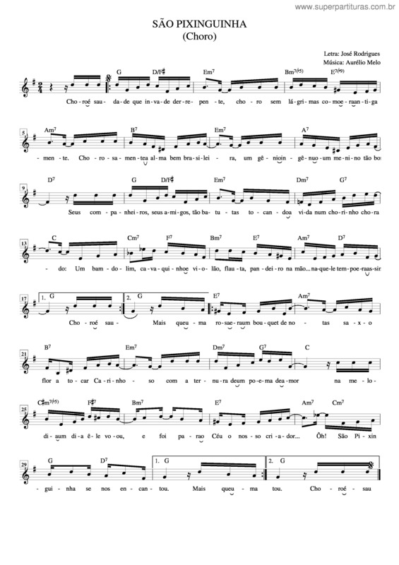 Partitura da música São Pixinguinha