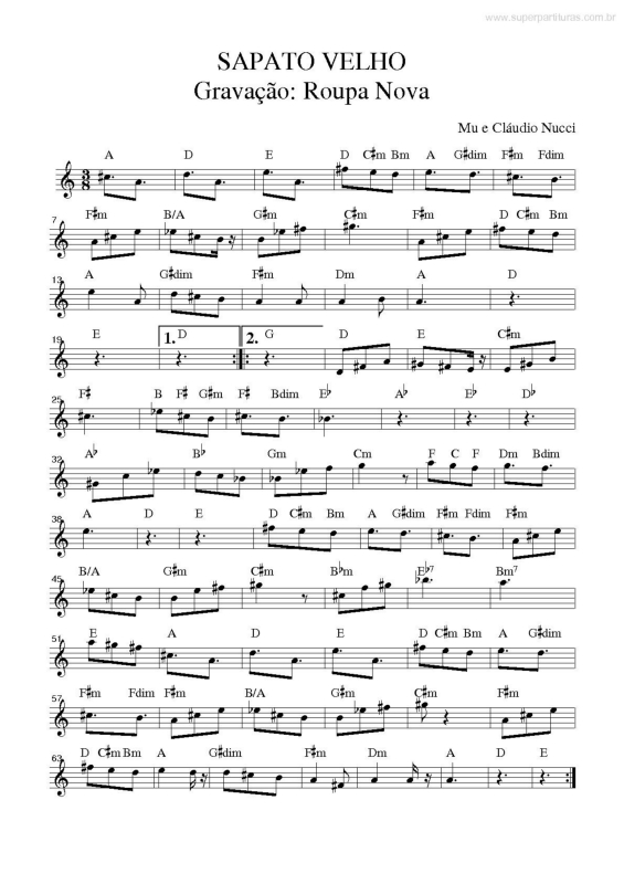 Partitura da música Sapato Velho