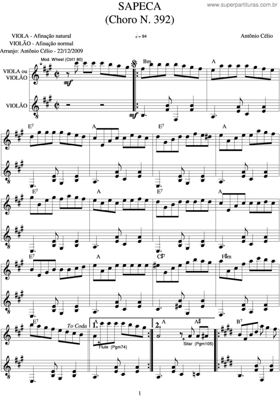 Partitura da música Sapecan
