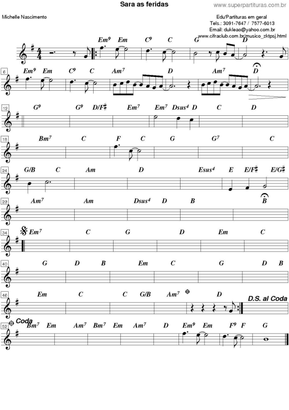 Partitura da música Sara As Feridas