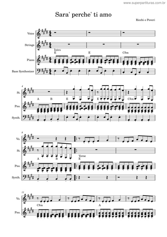 Partitura da música Sara Perche Ti Amo – Ricchi E Poveri