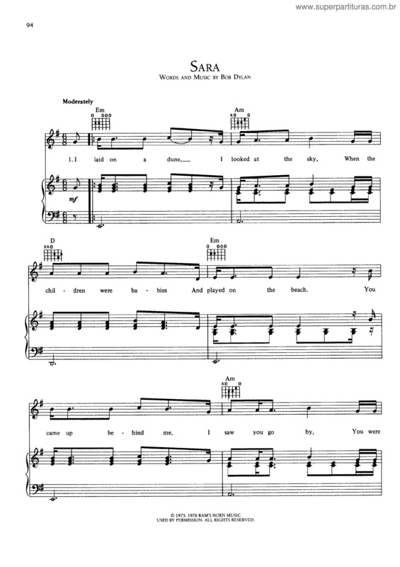 Partitura da música Sara