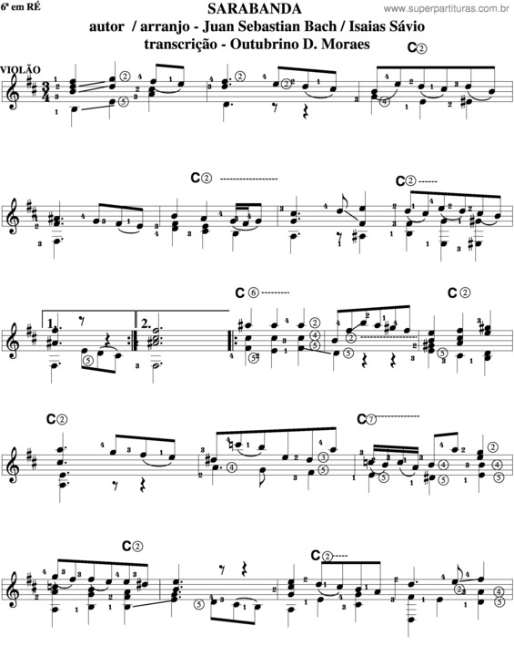 Partitura da música Sarabanda