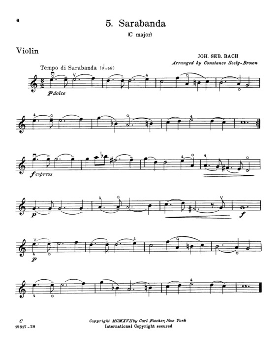 Partitura da música Sarabande in C major