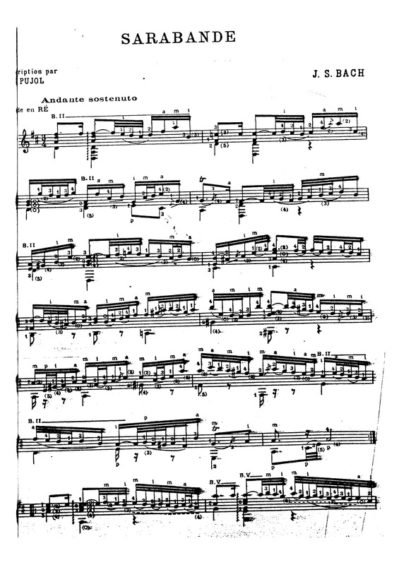 Partitura da música Sarabande