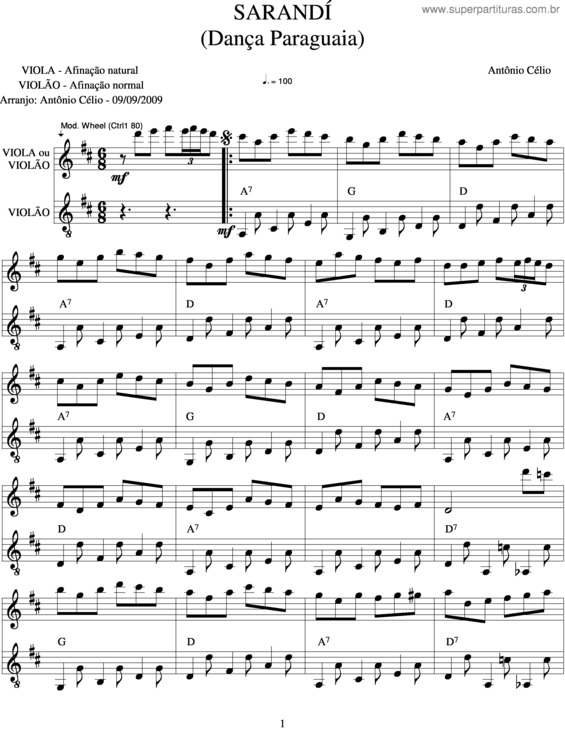 Partitura da música Sarandí