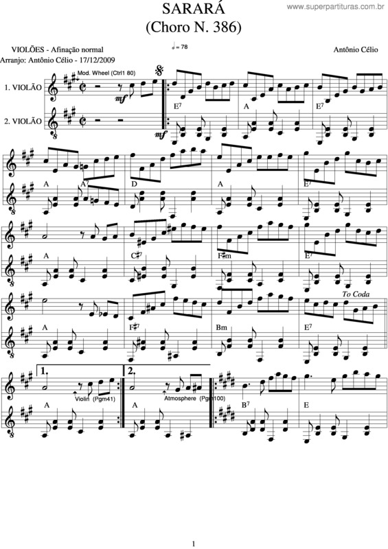 Partitura da música Sararán