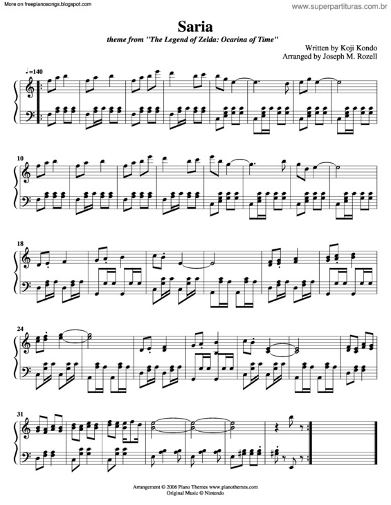 Partitura da música Saria