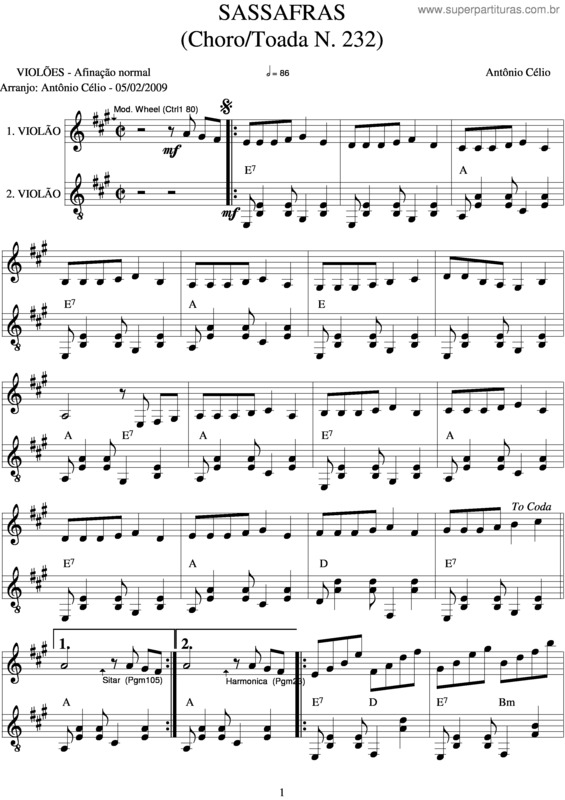 Partitura da música Sassafraz