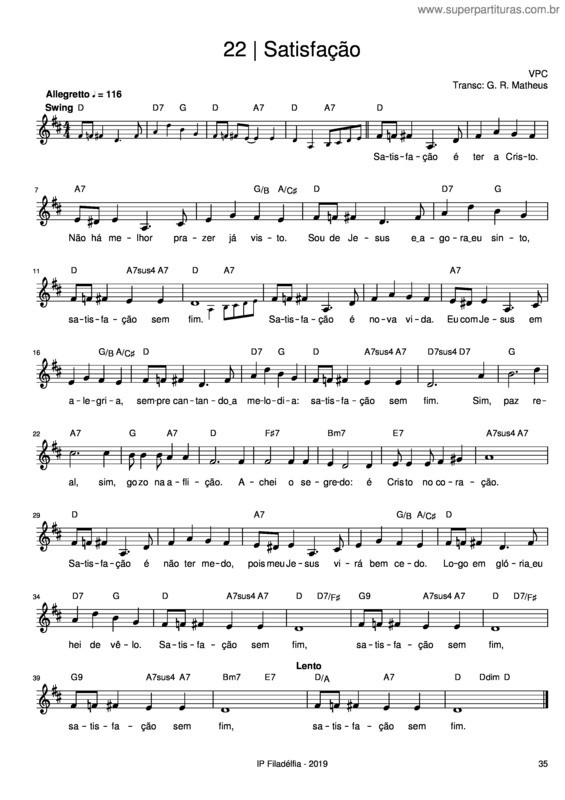 Partitura da música Satisfação – Vencedores Por Cristo