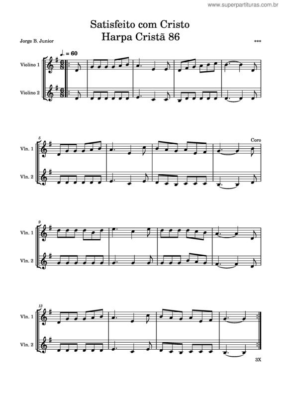 Partitura da música Satisfeito Com Cristo Harpa Cristã 86