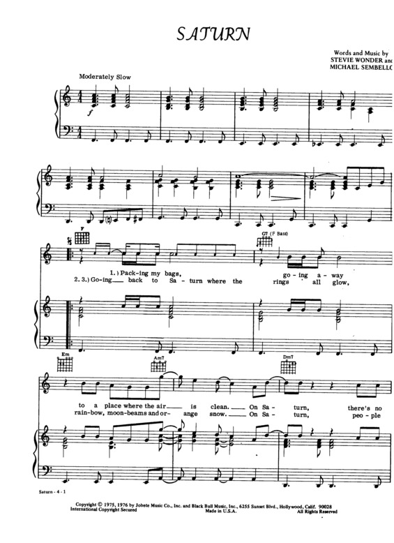 Partitura da música Saturn