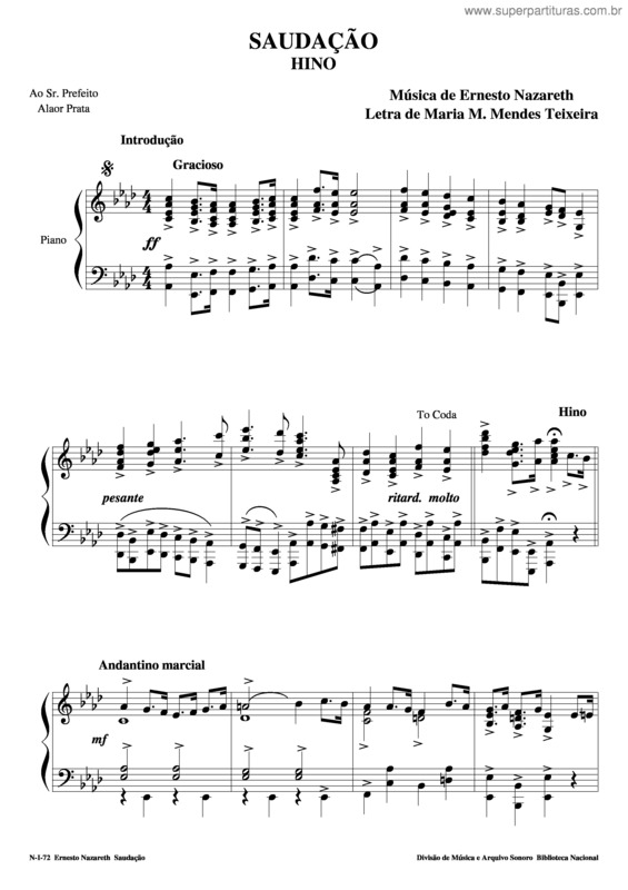 Partitura da música Saudação