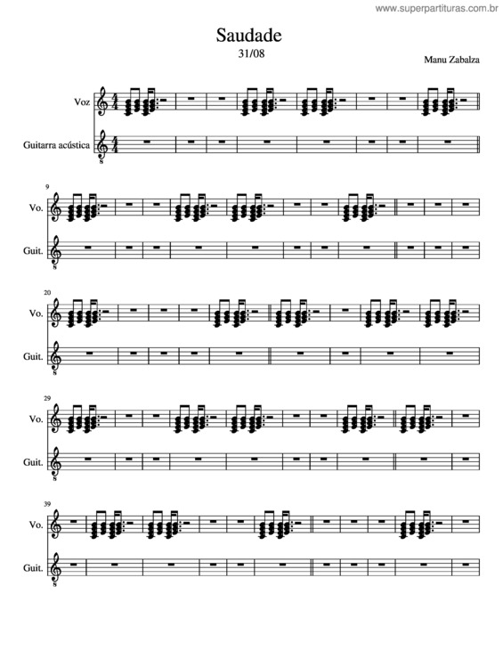 Partitura da música Saudade 3108