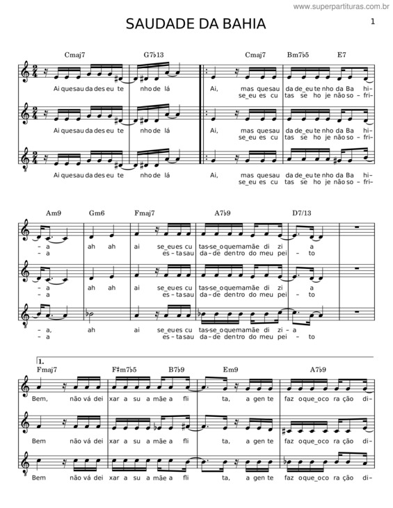 Partitura da música Saudade Da Bahia