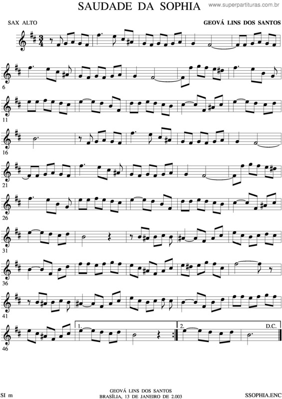 Partitura da música Saudade Da Sophia v.3