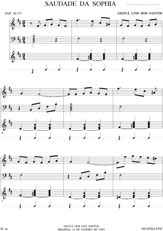 Partitura da música Saudade da Sophia