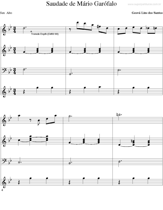 Partitura da música Saudade de Mário Garófalo