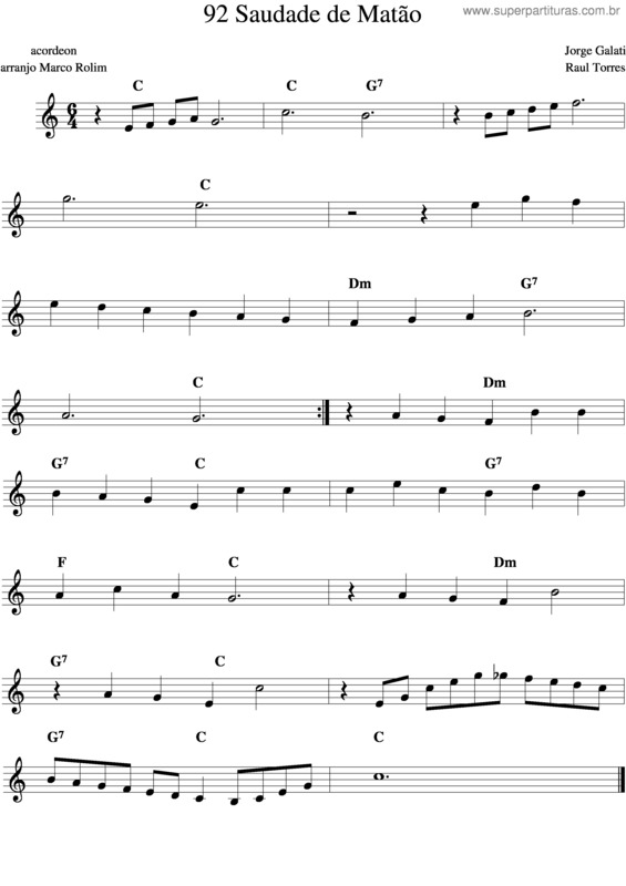 Partitura da música Saudade De Matão v.2