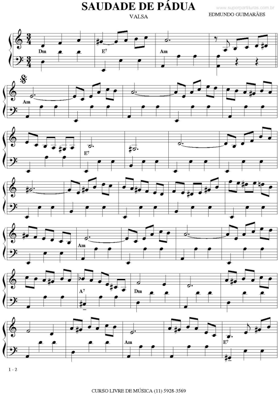 Partitura da música Saudade de Pádua