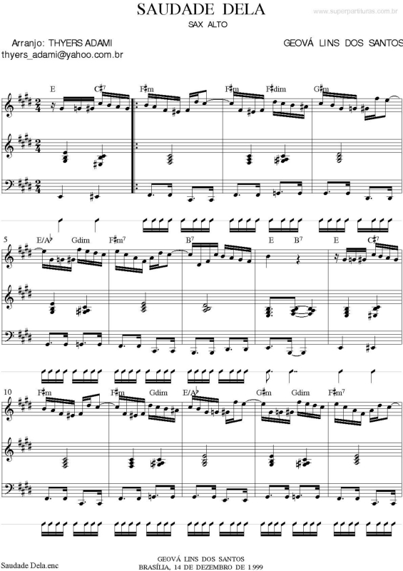 Partitura da música Saudade Dela v.2