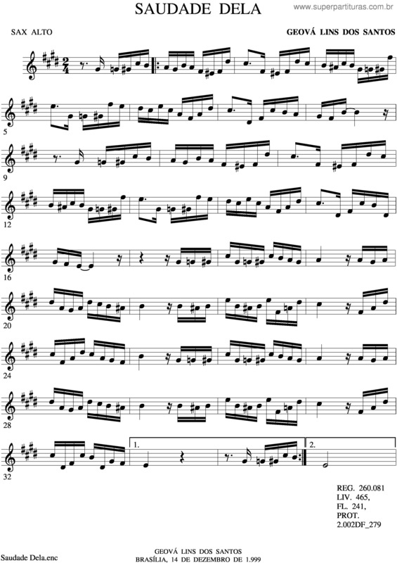 Partitura da música Saudade Dela v.4