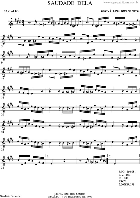 Partitura da música Saudade Dela v.4