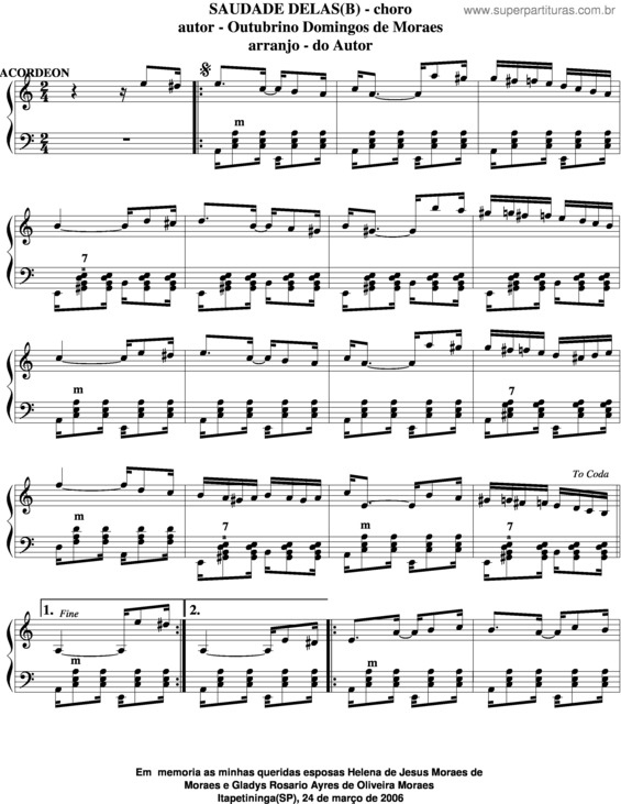 Partitura da música Saudade Delas v.2