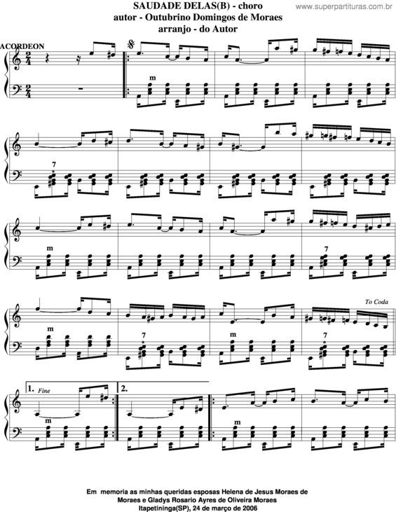 Partitura da música Saudade Delas v.2