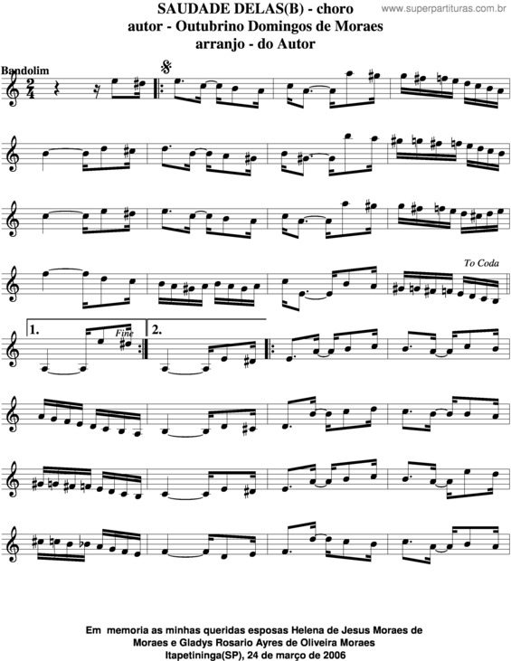 Partitura da música Saudade Delas v.3