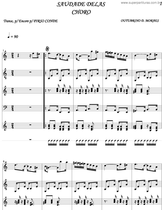 Partitura da música Saudade Delas