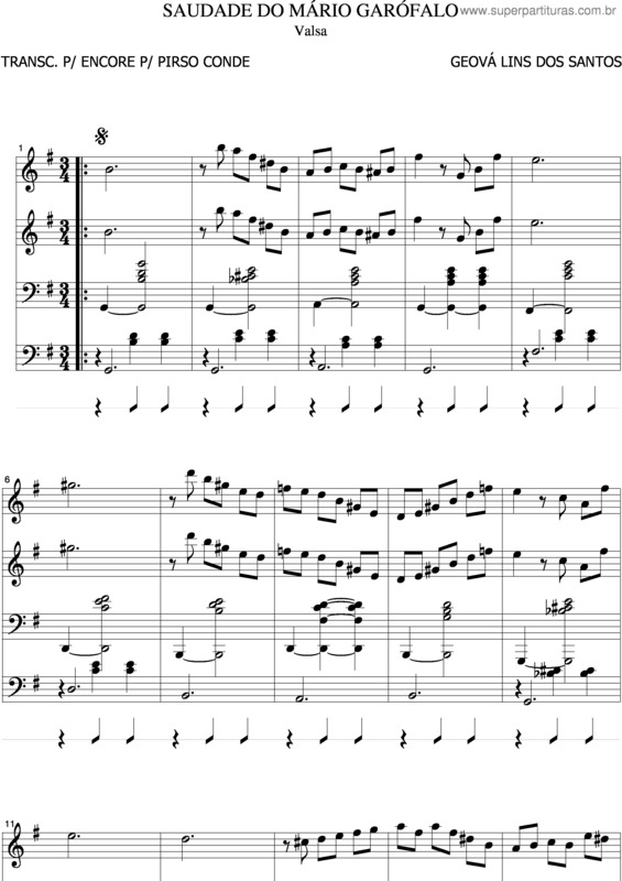 Partitura da música Saudade Do Mario Garófalo