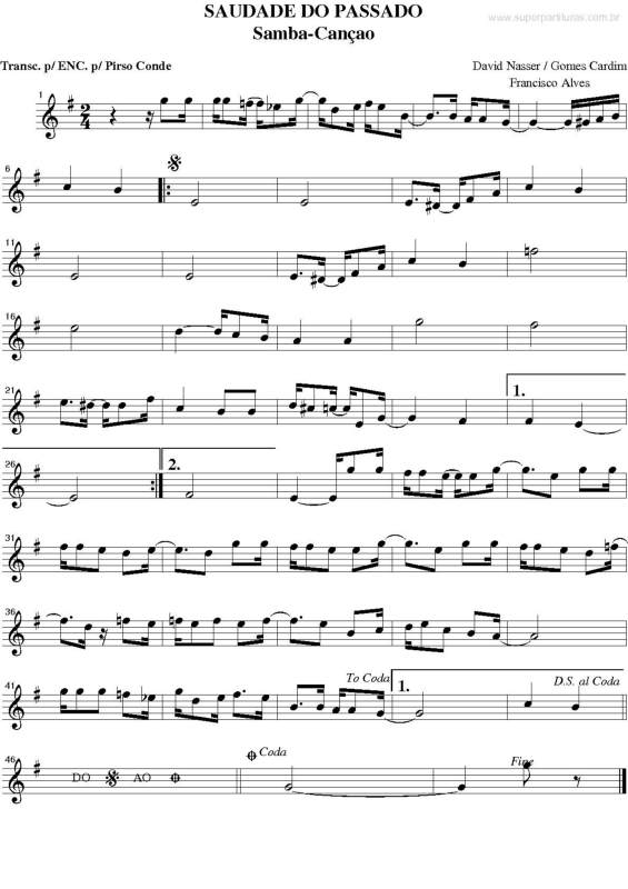 Partitura da música Saudade do Passado