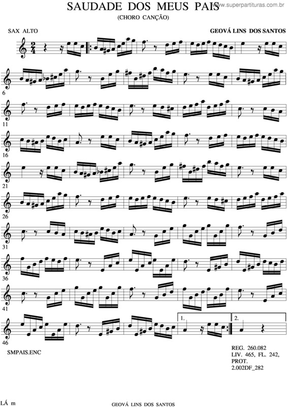 Partitura da música Saudade Dos Meus Pais v.2