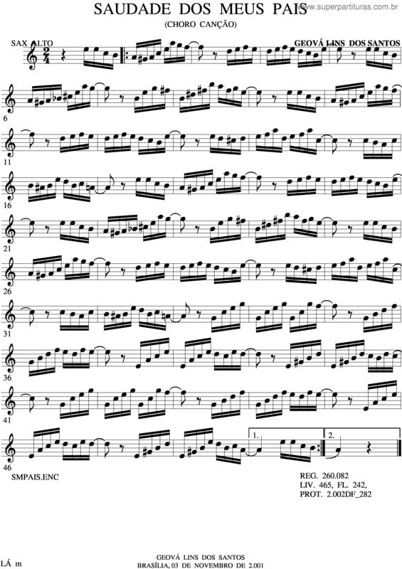 Partitura da música Saudade Dos Meus Pais