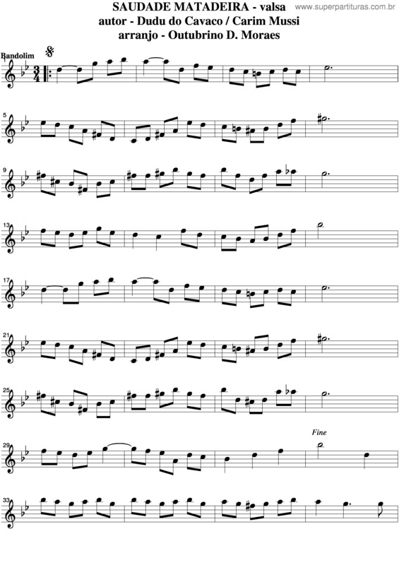 Partitura da música Saudade Matadeira