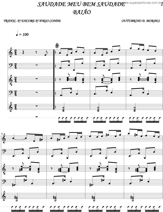 Partitura da música Saudade Meu Bem Saudade