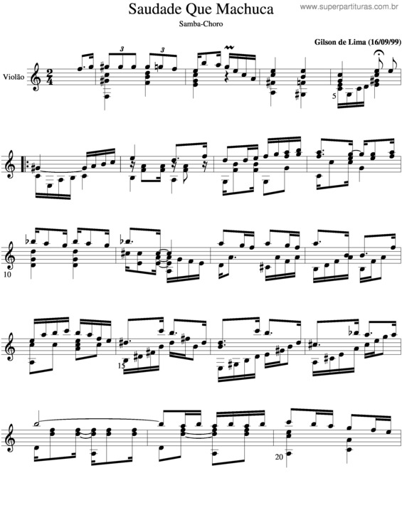 Partitura da música Saudade Que Machuca