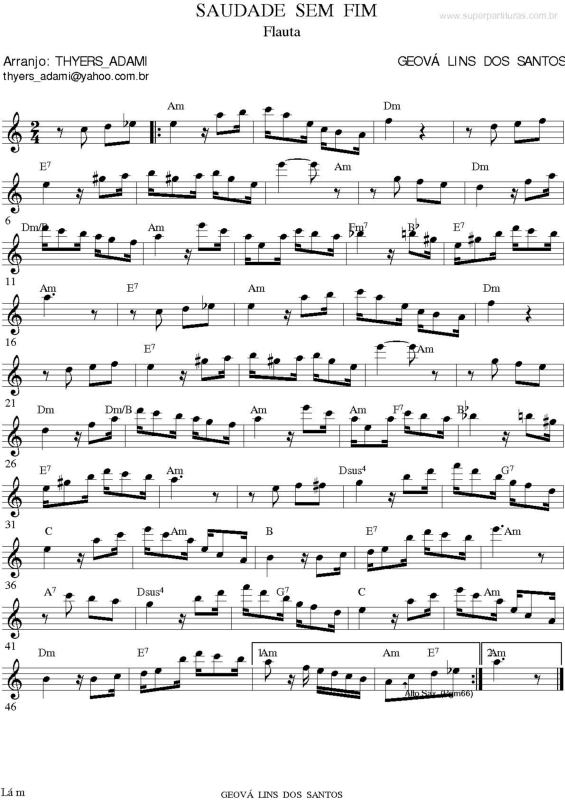 Partitura da música Saudade Sem Fim
