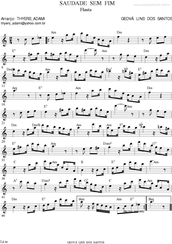 Partitura da música Saudade Sem Fim