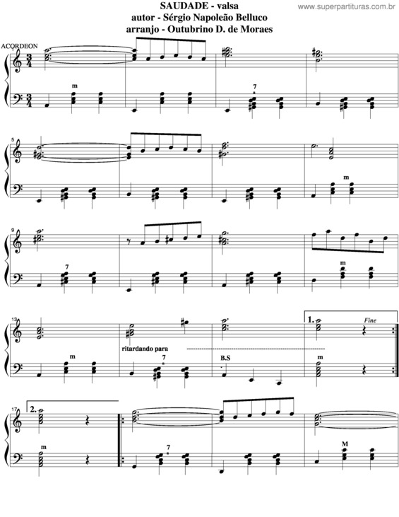 Partitura da música Saudade v.3