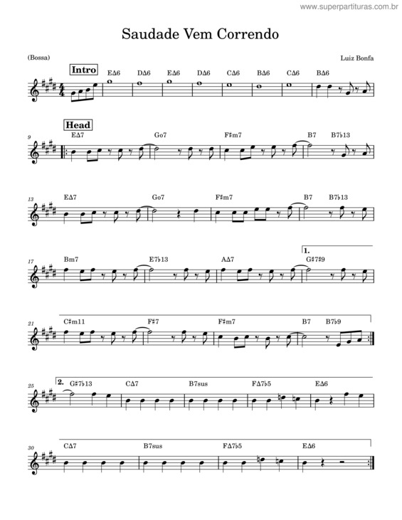 Partitura da música Saudade Vem Correndo