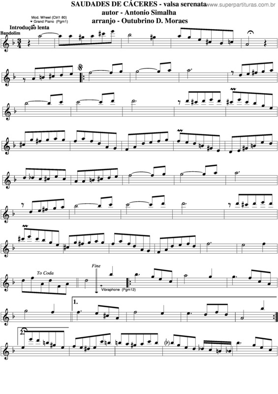 Partitura da música Saudades De Cáceres v.4