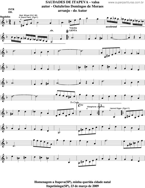 Partitura da música Saudades De Itapeva v.3