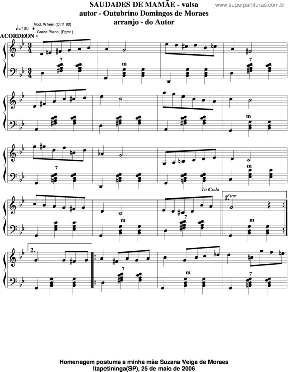 Partitura da música Saudades De Mamãe v.2