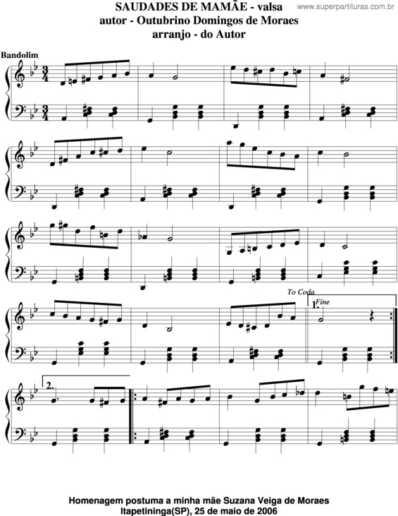 Partitura da música Saudades De Mamãe v.4