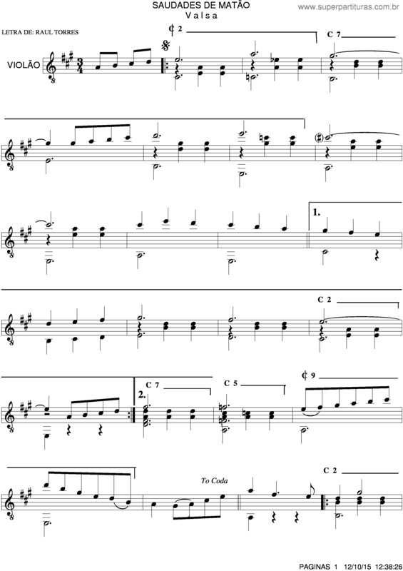 Partitura da música Saudades De Matão v.3