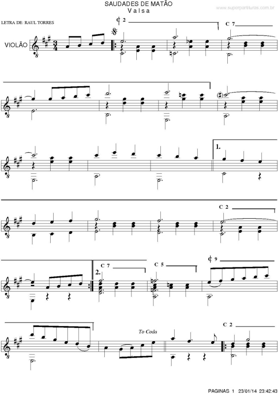 Partitura da música Saudades De Matão