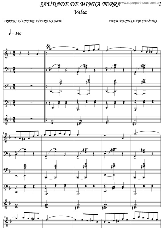 Partitura da música Saudades De Minha Terra