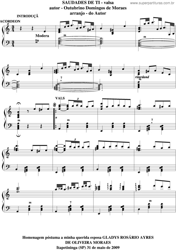 Partitura da música Saudades De Ti v.2